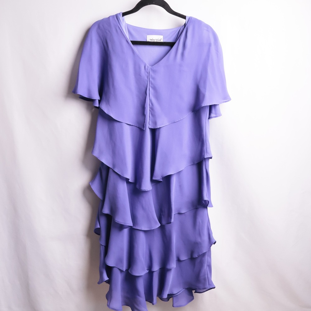 Anthony‎ Richards Purple Tiered Ruffle Chiffon V Flutter Sleeve Dress Lavender